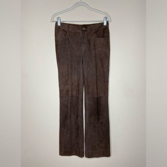 Theory For Scoop Leather Brown Pants Suede Straight Leg Trousers Size 2 - Picture 7 of 9